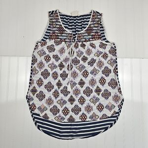 Anthro One September striped embroidered tank top